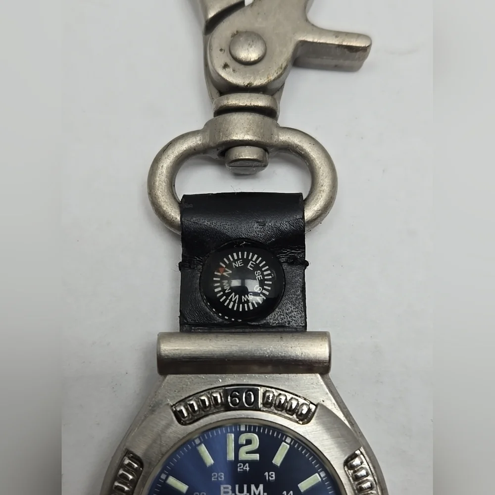 Vintage B.U.M. Equipment Bum Clip Watch Bottle Opener Compass New Battery